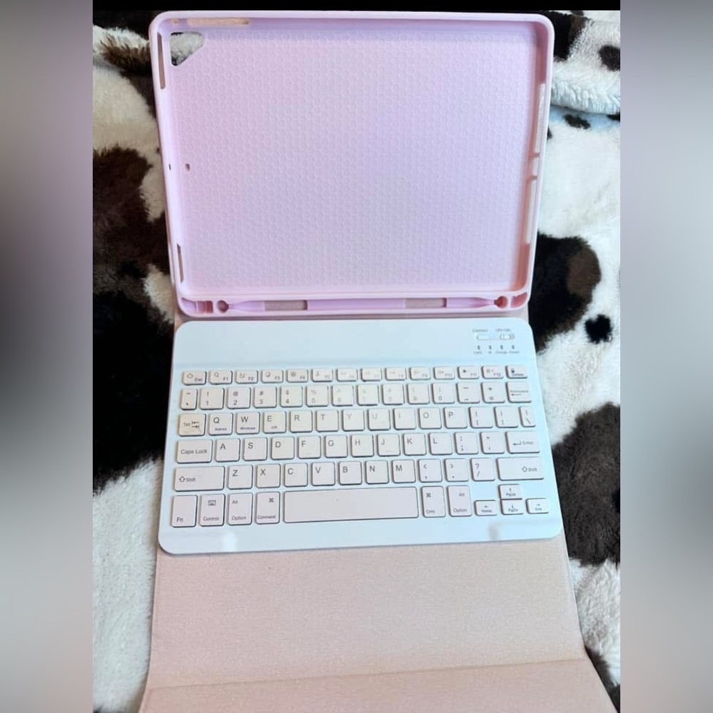 Pink iPad case and magnetic keyboard